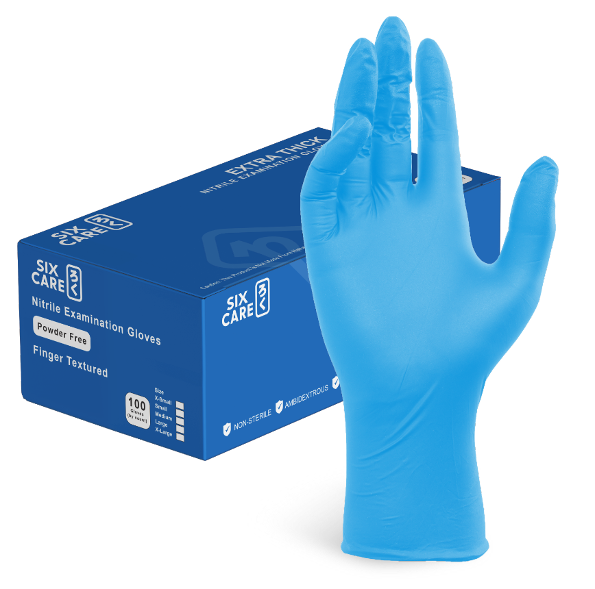 Six Care Nitrile Powder Free Examination Gloves 8.0G, Non-Sterile